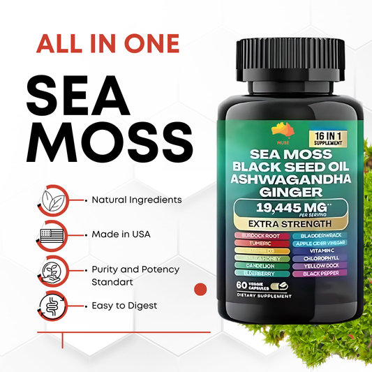 Sea Moss, Black Seed Oil, Ashwagandha, Ginger